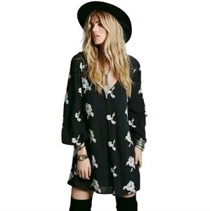 Free People Austin embroidered black cut out back mini dress small